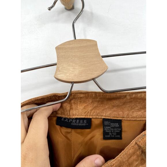 Express Vintage Suede Leather Brown Kick Flare Pants - Picture 4 of 5